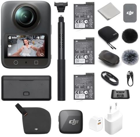 DJI Osmo 360 Combo da viaggio, Fotocamera da viaggio | Imaging 360° da 1, video 360° 8K nativo, manico invisibile 1,2 m, action cam, video Boost 4K/120fps & 170°