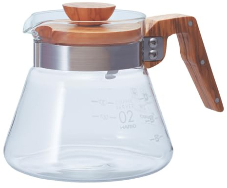 Hario Kaffekanne, 600 ml, Griff und Deckel aus Olivenholz, durchsichtig, 4 Cup