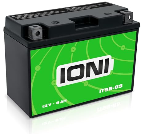 IONI AGM Batterie 12V 8Ah IT9B-BS Motorradbatterie, wartungsfrei versiegelt vorgeladen kompatibel mit YT9B-BS YT9B-4 CT9B-4 GT9B-4