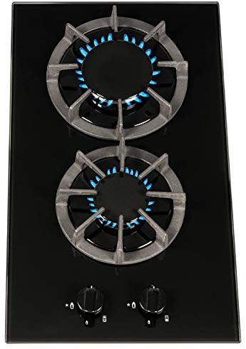 SIA BGH30BL 30cm Black Gas On Glass Domino Hob | Cast Iron Pan Support | LPG Kit