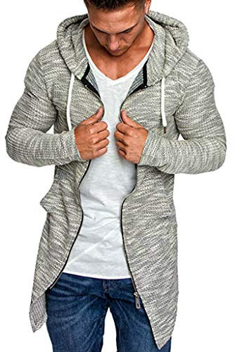 Yowablo Übergangsjacke Herren Jacke Herbstjacke Bomberjacke Steppjacke Spleißen mit Kapuze Feste Trenchcoat Jacke Strickjacke Langarm Outwear Bluse (L,2- Grau)