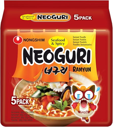 NONGSHIM - Instant Nudeln Neoguri Scharf - (1 X 5 X 120 GR) | Koreanische Instant Nudelsuppe mit würziger Brühe, Gemüse und Seafood-Geschmack - schnelle Zubereitung in 5 Minuten