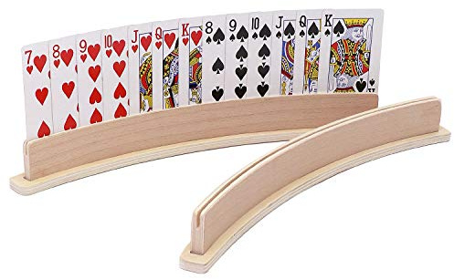 Exqline Wood Curved Playing Card Holder Racks Tray Set of 4 for Kids Seniors Adults - 13.4inch with Widen Base Stable Enough for for Bridge Canasta Foot and Hand