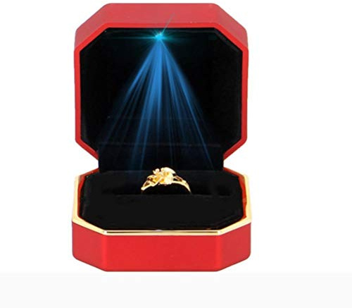 Mliu Ringbox mit LED Licht, Luxus Achteck Ringetui, Schmuck Geschenkbox zum Vorschlagen, Schmuckdisplay, Hochzeit, Verlobung (7,5 x 7,5 x 5 cm)