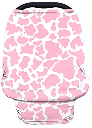 HUIACONG Baby-Sitzbezüge für Mädchen, Kuh-Druck, Stillbezug, Babyschale, Baldachin, Buggy, Stilltuch, Hochstuhl, Einkaufskorb, Rosa