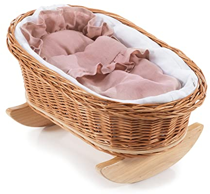 e-wicker24 Alles aus Weide DESAYER SCHAUKELBETT MIT Leine BETTWÄSCHE, EINE SHAUKELWEIGE AUS WEIDE, SCHAUKELBETT MIT LEINEN Kissen UND Decke, NATÜRLICHE KINDERSPIELZEUG, EIN Geschenk