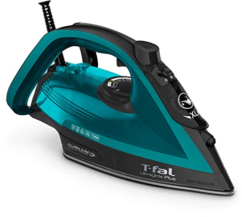 T-Fal, Iron, Ultraglide Steam Iron for Clothes, Durilium Soleplate, Precision Tip, Anti-Drip, Auto-Off, 1800 Watts, Ironing, Teal Clothes Iron, FV5841U0