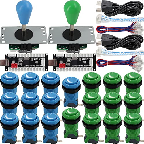 SJ@JX Arcade Game 2 Player Controller DIY Kit Microswitch recessed Button 4&8 Way Joystick Zero Delay USB Encoder Fighting Stick Handles Console for PC MAME Raspberry Pi Retropie