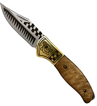 Homey's Man's Ruin By Couteau de poche en acier inoxydable/bois de racine – Couteau tatoué – Coffret cadeau