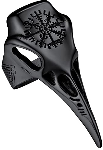 FaithHeart Viking Raven Rings for Men, Personalised Gothic Punk Bird Skull Biker Ring Stainless Steel/Gold/Black, Norse Amulet Ring Size O-Z+3 - With Gift Box