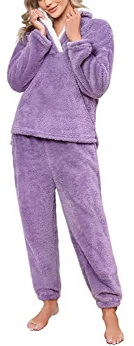 TOMEEK Conjuntos de Pijamas Mujer de Forro Polar Cálida y de Lana Suave Pijama Mujer Invierno Pijama Polar Camiseta y Pantalones Pijamas