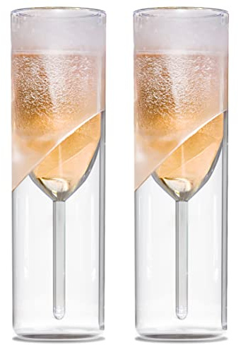 GALVANOX LèVale Lot de 2 flûtes à champagne congelables à double paroi sans pied avec parois de glace, cadeau pour couples (coffret cadeau), 200 ml