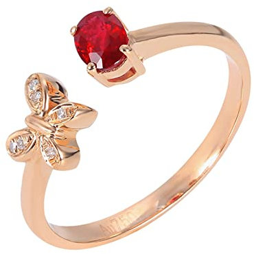 Epinki Echt Gold Hochzeitsring 18 Karat 750 Rotgold Frauen, Rubin Diamantring Rot 0.33ct Schmetterling Freundschaftsringe Au750 Rotgold mit Diamant, Gr.49 (15.6)