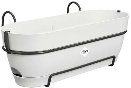 Elho Vibia Campana Trough Allin1 50 - Jardinera por Balcón - Ø 50.4 x H 17.7 cm - Blanco/Silky White