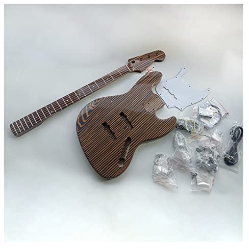 Bausatz für 4-saitige E-Bass-Gitarre aus Zebranoholz, Hals und Griffbrett aus Zebranoholz Unfertiges E-Gitarren-Set