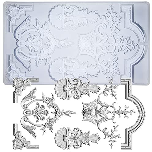 3D Sculpted Fondant Cake Moulds, Medallion Frame Baroque Style Clay Plaster