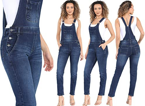 imporio 11® Ladies Women Denim Dungarees Long Length Pinafore Dungaree Denim Jumpsuit UK Sizes 8-10-12-14-16-18-20-22 (as8, numeric, numeric_14, regular, regular, Mid Wash)