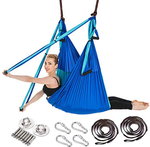 ARNTY Yoga Hängematte Set Aerial,Aerial Yogatuch,Aerial Yoga Hammock Swing mit Tragetasche und Verlängerungsgurten (Upgrade Hellblau & Blau)