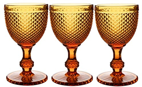 FnnEmg Bicchiere Da Vino Motivo vino Bicchieri Set di 3 300ml Ambra Red Wine Glass Goblets10 oz for amici di famiglia festa di nozze d'epoca in rilievo Bicchiere Da Vino Rosso