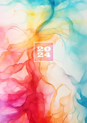 2024: Terminkalender mit Uhrzeiten 5 Uhr – 23 Uhr täglich | 1 Woche auf 2 Seiten mit Zeit | A4 Wochenplaner mit Zeiteinteilung | Kalenderbuch Planer | ... | Jahresplaner Wasserfarben Design