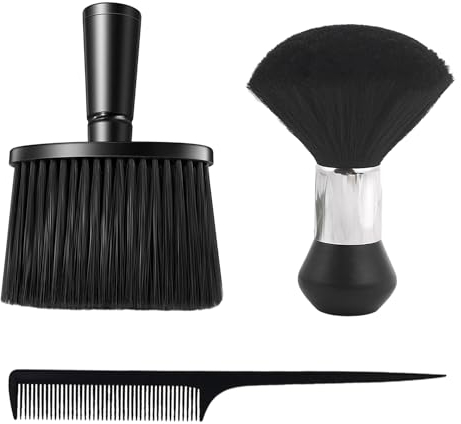 2 pennelli da barba con 1 pettine a coda appuntita, spazzola per capelli da parrucchiere con manico, spazzola morbida per capelli rotti per pulire i capelli rotti (nero)