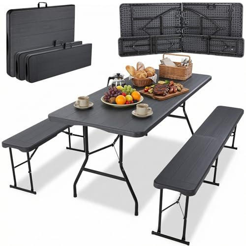 Öltält-set vikbart 3-delat set 1 ölbord & 2 st ölbänk vikbar, bartält set ölbord set 180 cm med bärhandtag, trädgårdsmöbler set väderbeständigt, campingbord utomhus och inomhus, träutseende