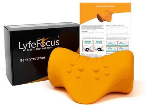 LyfeFocus Neck Stretcher, Posture Corrector, Orange, No Heat | Neck & Back Pain Relief, Cervical Neck Support Posture Corrector with Firm Nodes to Relieve Muscle Tension