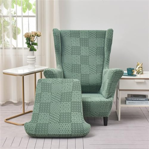 Hixingo Mit Kissenbezug Ohrensessel Überzug, 2-Teilig Sesselbezüge, Abnehmbar Polyester Ohrensessel Bezug, für Wohnzimmer Schlafzimmer Hotel Sesselschoner (Grün)