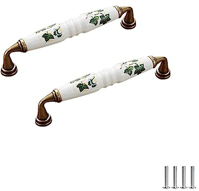 FEEIMOL 4 Stück Vintage Keramik Griffe Schrankgriffe Schubladegriff Möbelgriffe Türknöpfe Bogengriffe Möbelknöpfe Griffe für Küchenschrankgriffe128mm