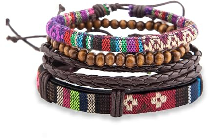 Generisch Surfer Armband 4er Set - Perlen Boho Stoff-Armband für Damen & Herren, Strand Festival Accessoires