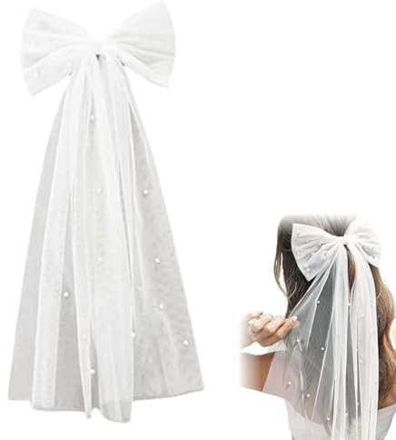 LAKJUOZ Brautschleier Mit Weißen Perlen - Hochzeit Schleier Für Bräute Und Brautjungfern - Haarschleife Und Schmetterling Haarspangen - Bachelorette Party Dekorationen