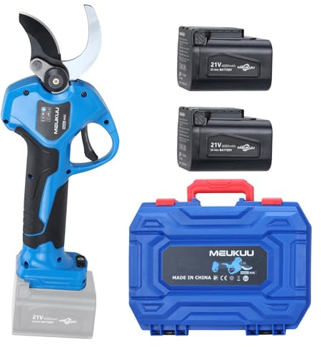 MEUKUU Forbici Potatura a Batteria 40mm - Forbici Elettriche Professionali M40 con Taglio Progressivo, 2× Batterie 21V 4Ah, Lama SK5, per Frutteti Vigneti e Giardinaggio Professionale