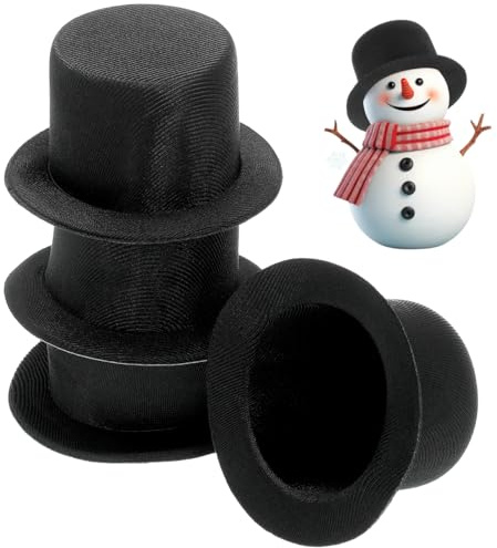 Warmhm 4 StüCk Mini-Zylinder Schwarze Miniatur-PuppenhüTe Bezaubernde Zylindrische Weihnachtszylinder Dekorative Zylindrische SchneemannhüTe Mini-BastelhüTe FüR DIY-PuppenzubehöR