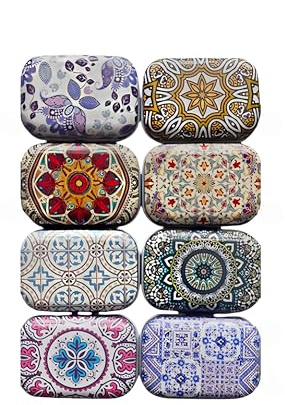 werdecade 8Pcs Mini Flower Tin Trinket Jewelry Organizer Storage Box Decorative Boxes Small Metal Tins with Hinged Lids Portable Box Containers Small Storage Kit (Bohemia)