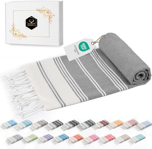 Sandrella Hamamtuch Sauna Damen & Herren groß 100x200 Baumwolle Strandtuch Decke Pestemal Geschenkset | grau
