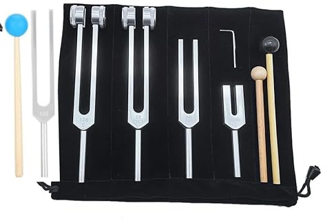 Stimmgabel mit Schlägel, 128 Hz, 432 Hz oder 528 Hz, Meditation, Stressabbau, Chakra und Energieheilung, 5 Stück (528 Hz, 128 Hz, 432 Hz, 136,1 Hz, 4096 Hz)