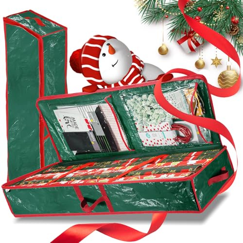 SilverChry Geschenkpapier Aufbewahrungsbox, 102.5x35x16cm Weihnachten Aufbewahrungstasche mit Fächern, Aufbewahrungstasche Geschenkpapier, Bewahren sie Weihnachtsdekorationen und Geschenke Auf, Groß
