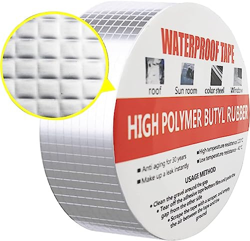 HEEYoo Wasserdichtes Klebeband 50mm x 10m Butylband Dichtungsbänder Silber Aluminiumfolie Reparatur-klebeband Für Dachleckage, Oberflächenriss, Fensterbankspalt, Rohrbruch