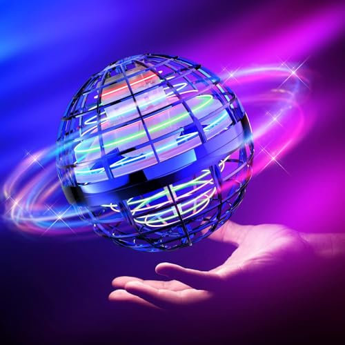 TOMZON Hoverball Fliegender Ball mit RGB LED Lichter, Flying Orb Ball Magic Spinner Flugball Mini Drohne für Kinder Spielzeug Geschenke für Kinder Jungen Mädchen Indoor Outdoor, Blau