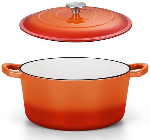 HaSteeL Horno holandés de hierro fundido de 6 cuartos de galón, color naranja