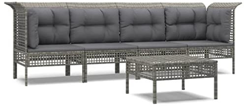 HETFTJN Couch Klein Bierzeltgarnitur Terassenmöbel Außen Gartenmöbel Lounge Set - 5-TLG. Garten-Lounge-Set mit Kissen Grau Poly Rattan für Café Hof Restaurant Garten