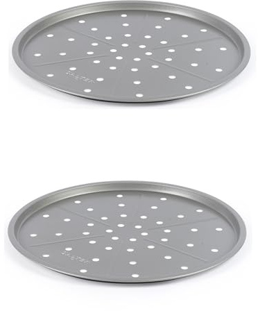 Salter Essentials Pizza Tray Set – Set of 2 Oven Trays, Non-Stick Coating, Round Baking Tray, Dishwasher Safe, Easy to Clean, Made in the UK, Durable Carbon Steel, Garlic Bread, Lightweight, PFOA-Free