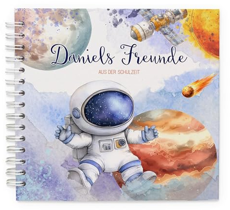 Feenstaub Freundebuch Schule Weltall, Schulfreundebuch personalisiert mit Namen, Freundschaftsbuch Grundschule, Freundebuch Astronaut Schule, Erinnerungsbuch für Schulkinder, Geschenk Einschulung