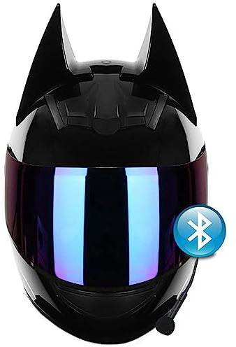 Bluetooth Moto Fuoristrada Caschi Integrali per Moto Casco Integrale da Moto Bluetooth da Donna Per Ragazza Certificazione ECE/DOT Orecchie Di Gatto Casco Moto E,XL