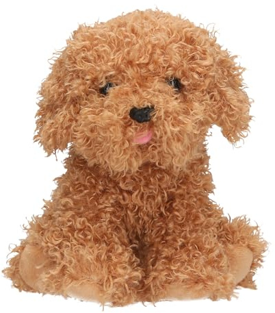 Depesche 13514 TOPModel - Kuscheltier Hund in Braun, ca. 16 cm großes Plüschtier mit lockigem Fell und rosa Zunge