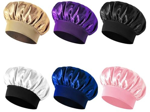 6 Pièces Coup De Nuit Pour Enfants, Bonnet De Soins Capillaires De Couleur Unie Simple, Petite Casquette Rond Élastique, Bonnet De Douche Réutilisable, Chapeau En Satin Doux Classique.