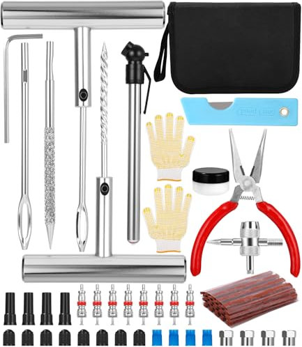 Hixava Reifenreparaturset Reifen Flickset Auto, 71 Stück Reifen Reparaturset Auto, Tragbares Reifenpannenset mit 30 Reparaturstreifen für Motorräder, Autos, Wohnmobile, Fahrräder usw