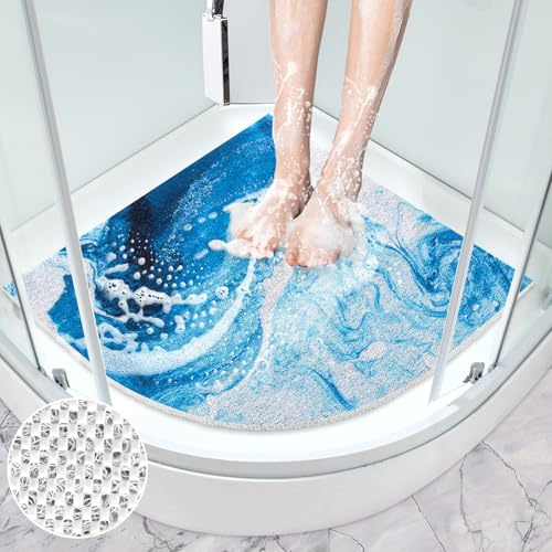 Mofonky Tappetino Doccia Antiscivolo Angolare: 70x70cm Large Colorato Tappeto Doccia Angolare - Morbido PVC Luffa Tappetini Doccia Antimuffa Antibatterico