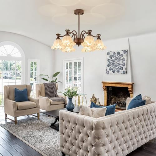 RuiRfh Vintage Glas Kronleuchter Landhausstil ölgeriebene Bronze große Sputnik Leuchte aus Milchglas für Esszimmer französische industrielle Pendelleuchten Kücheninsel Wohnzimmer Schlafzimmer Foyer Ve