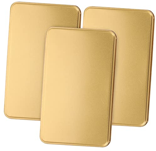 Happyyami 3pcs Large Rectangular Tinplate Storage Box Lid Gold Candy Storage Tins Small Tinplate Jewelry and Tea Leaf Holder for Home Organization